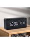 Wooden LED Alarm Clock Black Brown MDF PVC Temperature Humidity Display Auto Time Correction Brightness Bedside Decor 12/24H Weekend - 5