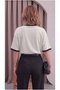 Women's stone black biye garnished medium thick soft fabric bicycle collar half oversize loose t-shirt - 2