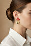 Yellow and Red Flower Motif Dangle Bijoux Earrings - 2