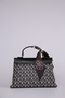 Monogram Printed Long Strap Stylish Women's Hand and Shoulder Bag with Lock and Shawl Detail, Black - 2