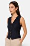 Women Regular Fit Micro Stripe Suit Vest, Navy - 5