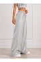Women's Light Gray Melange High Waist Lace-Up Front Stitching Detailed Wide Leg Sweatpants - 4