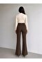 Women's Black High Waist Ribbed Stitched Spanish Flare Scuba Crepe Gathering Trousers - 6