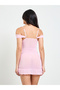 Pink Floral Mesh Slip with Pearl Straps and Brief Set - 3