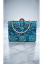 Women's Turquoise Sequined Beaded Chain Strap Evening Dress Bag Clutch Portfolio 16X23 cm