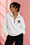 Leopard Bow Printed Half-Zip Stand Collar Sweatshirt - 3