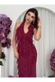 Women's Burgundy Midi Dress V-Neck Flounce Chiffon Sleeveless Event Dress
