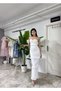 Women's White Thin Strap Sweetheart Neckline Scallop Detailed Ruffle Maxi Dress - 4