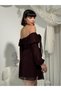 Women's Coffee Mini Dress Chiffon Boat Neck Balloon Sleeves Gathered Flounces - 7