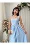 Women's Baby Blue Midi Dress Square Neck Backless Bow Detail Atlas - 7
