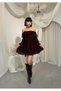 Women's Coffee Mini Dress Chiffon Boat Neck Balloon Sleeves Gathered Flounces - 6
