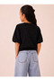 Girl's Balloon Sleeve Self-Glitter Chenille Fabric Blouse Black - 2