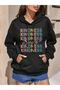Women's Kındness Smile Printed Unisex Black Hooded Oversize Sweatshirt