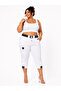 Plus Size Elastic High Waist Lace-Up Slim Fit Below the Knee Detailed Denim Women's Capri