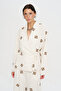 Women's Ethnic Embroidered Double-Breasted Collar Tie-Down Natur Blouse
