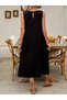 Women's Strappy Round Neck Long Dress with Kiloş Pockets - 3
