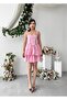 Women's Pink Mini Dress with Strappy Bodice Detail and Layered Ruffles - 4