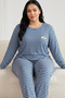 Indigo White Line Patterned Large Size Oversized Viscose Knitted Pajama Set26240954