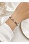 Women's Silver Color Leaf Detailed Stone Steel Bracelet
