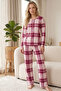 Cherry Plaid Patterned Buttoned Cotton Lycra Knitted Pajama Set26240361 - 2