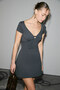 Lunelora women's Stretchy fabric chest tie detailed bengalin mini grey dress - 2