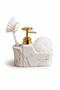 14359 White Marble Patterned Porcelain Liquid Soap Dispenser with Brush |   Gold Pumped - 3