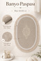 White Embroidered Non-Slip Leather Based Oval Bath Mat with Tassels Washable Bathroom Set Simela - 3