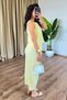 Women's Yellow Linen Sleeveless Blouse with Elastic Waist and Pockets Wide Leg Two-Piece Set - 3