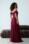 Burgundy Strapless Boat Neck Long Flared Lace Evening Dress - 7