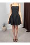 Women's Black Mini Strappy Square Neck Lace-Up Back Detailed Flared Dress - 5