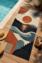 Modern Sunset Mountain and Wave Geometric Pattern 70X150 Beach Towel - Cotton Bath Towel