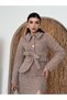 Women's Mink Skirt Suit, Textured Cashmere Belted Jacket, Slit Midi Skirt - 3