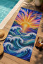 Psychedelic Sun Wave Patterned 70X150 Beach Towel - Digital Printed Fade-Resistant Bath Towel