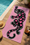 Tattoo Style Pink Black Leopard Heart Motif Patterned 70X150 Beach Towel - Cotton Bath Towel - 4
