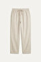 100% Cotton Baggy Fit Elastic Waist Beige Trousers G2592Ax26Au - 3