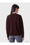 Burgundy Crew Neck Oversized Women's Knit Sweater - 4