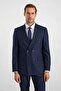 Navy Blue Slim Double Breasted Collar Plain Dobby Pocket 6 Drop Suit - 3