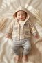 Milo Bear Striped Hooded Cardigan, Teddy Bear Embroidered Pants and Sweatshirt 3-Piece Baby Set - 100% Pa