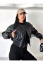 Special Quality Leather Bomber Crop Leather Jacket with Ribbed Elastic Sleeves and Waist - 2