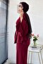Premium Kayık Collar Spanish Style Linen Trousers Set - Burgundy - 7
