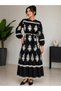 Plus Size Ethnic Patterned Viscose Long Sleeve Belted Dress (Different Colors)