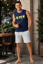 Men's Regular Cut 100% Cotton Crew Neck Sleeveless Elastic Pocket Pajama Set Anti-Sweat - 5