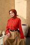 Thin Cotton Soft Scarf Olive-Tile-Oxide Brown Patterned Breathable Tok Duruşlu 90X90 - 3
