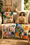 Simple Girl and Flowers Patterned 4-Piece Throw Pillow Cover Set