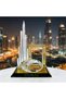 Luxury Crystal Glass Dubai Souvenir Desk Ornament with Golden Frame Decor. Clear Transparent Architectural Model for Modern Living Room or Office Tabletop. Premium Quality Ideal Charming Gift Choice. - 5