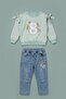 Girls' Bowknot Floral Pattern Sweatshirt and Pants 2-Piece Set