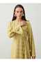 Asymmetrical Cut Gold Sleeve Accessory Detailed Hijab Dress - Olive Green - - 7