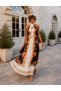 Women's Patterned Pleated Long Dress – Stylish Halter Neck Maxi Dress - 5