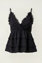 Black Double-Breasted Collar Flared Skirt Adjustable Strap Cotton Woven Top and Bottom Set 60-43 50-65 - 6