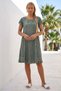 Khaki Round Neck Short Sleeve Pocketed Lined Washable Robe Embroidered Cotton Woven Dress 106 55 - 3